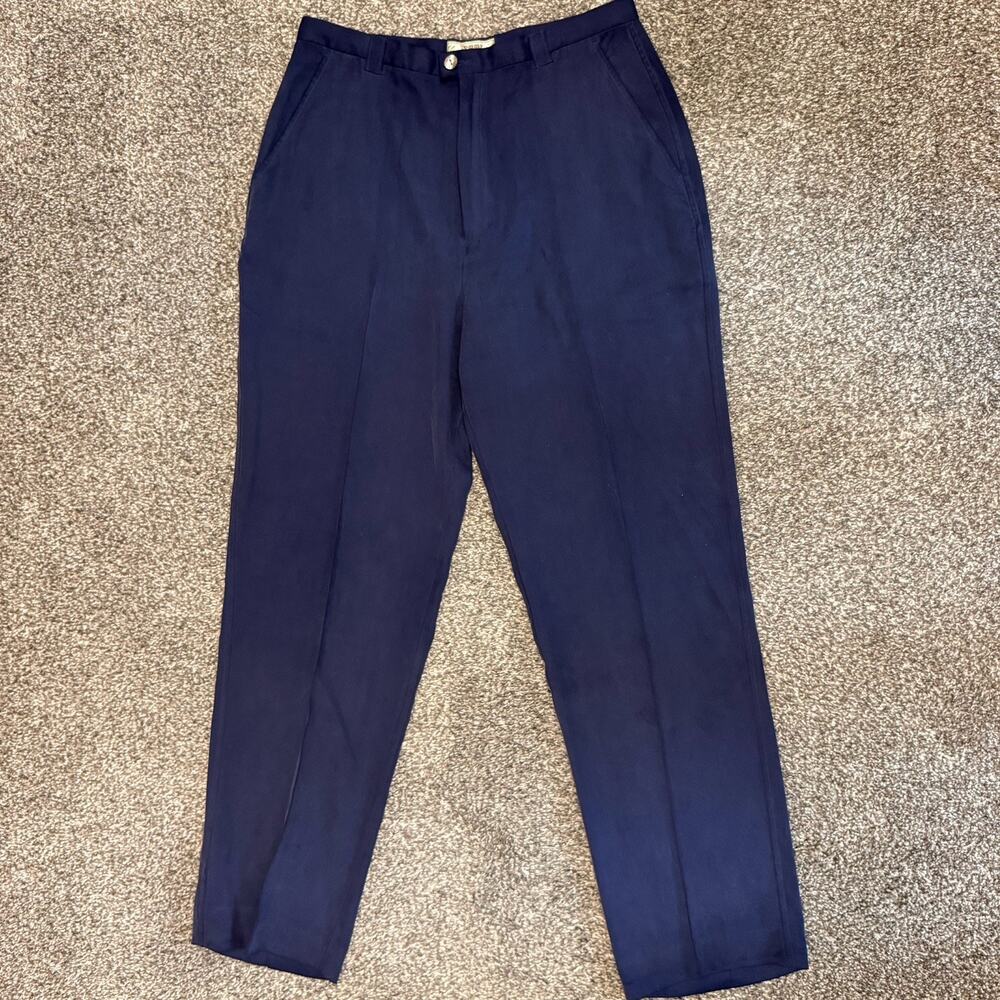 Vintage Tommy Bahama 100% Silk Navy Dress Pants 8 Quiet Luxury Elevated Basics